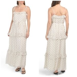 JULIA JORDAN White/black Tie Shoulder Sleeveless Ruffle Polka Dot Maxi Dress